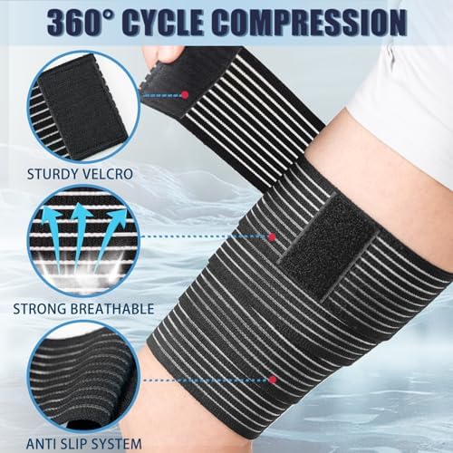 2 Pcs Hamstring & Thigh Compression Wraps, Adjustable Thigh Compression Braces, Quad Support for Men and Women, Versatile Compression Bandages for Knee, Calf, Arm