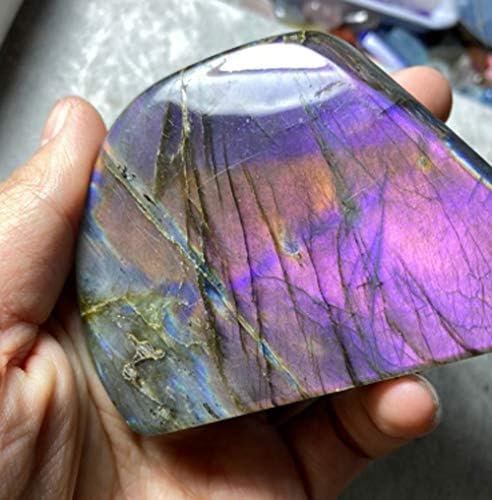 Natural Labradorite Moonstone Purple Flash Healing Crystal Quartz Gemstone Specimen Polished Irregular Shape for Reiki Decoration (Purple 500-600Grams)