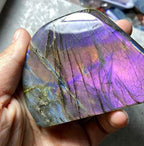 Natural Labradorite Moonstone Purple Flash Healing Crystal Quartz Gemstone Specimen Polished Irregular Shape for Reiki Decoration (Purple 500-600Grams)