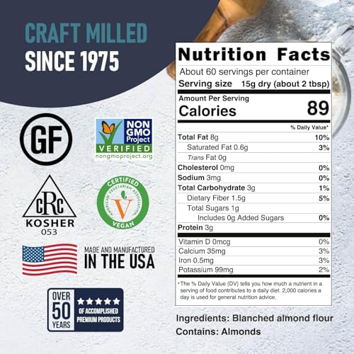 Great River Milling Blanched Almond Flour | Finely Ground Gluten Free Baking Alternative | Made from Whole Blanched Almonds | Non-GMO, Glyphosate Free, Kosher, Vegan Certified | 2 Lb