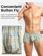 FEOYA Men's Sexy Low Rise Plaid Stripe Boxer Briefs Casual Sleep Lounge Bottoms Shorts Underwear