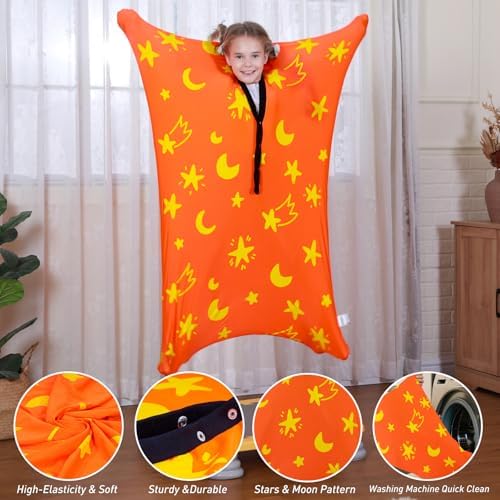 Premium Sensory Sack for Kids, 40" x 27" Sensory Body Sock Glow in the Dark for 3-5 Autistic Children, Good for Height: 30"-41" Small, Orange