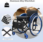 Portable Ultra Lightweight Folding Wheelchair, Self-propelled Manual Chairs, with Handbrakes and Quick Release Rear Wheels(Blue,16.5in Seat Width)