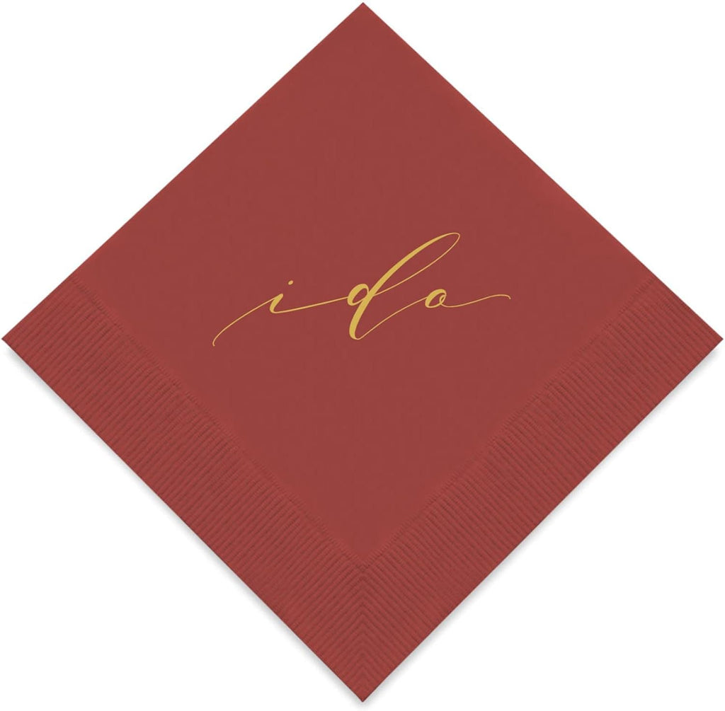 Weddingstar 3-Ply Gold Foil Cocktail Napkins Wine - I Do