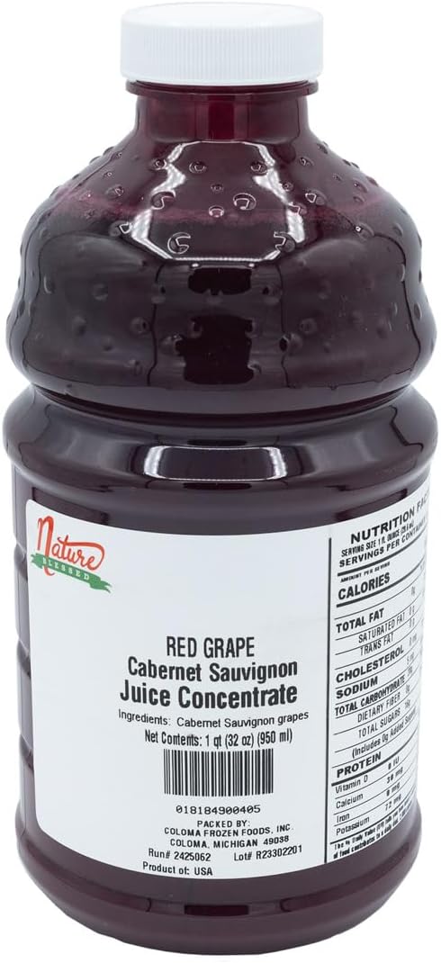 Nature Blessed 100% Pure Cabernet Sauvignon Red Grape Fruit Juice Concentrate -1 Quart (1/32 fl oz bottle), Great for Home Wine Making, Brewers, Distilling, Smoothies