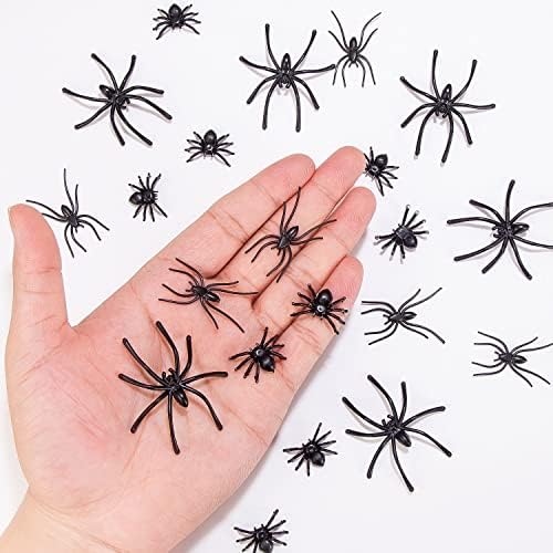 JIALWEN 120 Pieces Realistic Plastic Spiders 3 Sizes Small Spider Toys Black Fake Spiders Halloween Prank Props for Halloween Home Party Decorations
