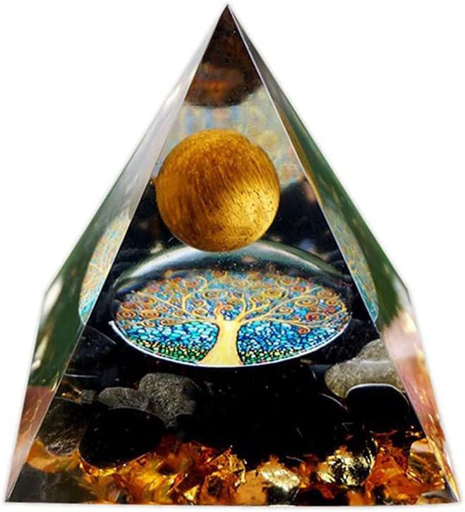 Moonstone Crystal Orgone Pyramid Ogan Crystal Energy Tower, Nature Reiki Chakra Crushed Stone Jewelry, Crystal Pyramid for Home Decor (Obsidian)