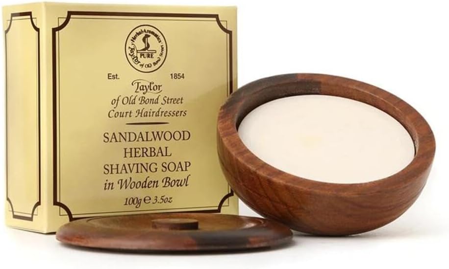 Taylor of Old Bond Street Sandalwood Shaving Soap in a Wooden Bowl, 3.5 oz.