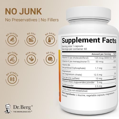 Dr. Berg Maximum Strength 2-in-1 Vitamin D3 K2 5,000 IU | Naturally Derived D3 | 4X Lab-Tested & Verified | High Absorption Formula | K2 D3 Vitamin Supplement - 60 Capsules