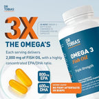 Dr. Tobias Omega 3 Fish Oil 2000mg Triple Strength with 800mg EPA 600mg DHA Per Serving | Fish Oil Omega 3 Supplements for Heart Brain & Immune Support - 180 Softgels (90 Servings)