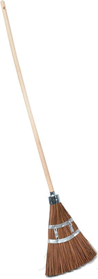 Outdoor Broom Heavy Duty 57” Broomstick with 12” Wide Brush - All Natural Water and Fire-Resistant Piassava Bristles and Wood Handle Brooms for Sweeping Indoor Garage and Garden by Kings County Tools