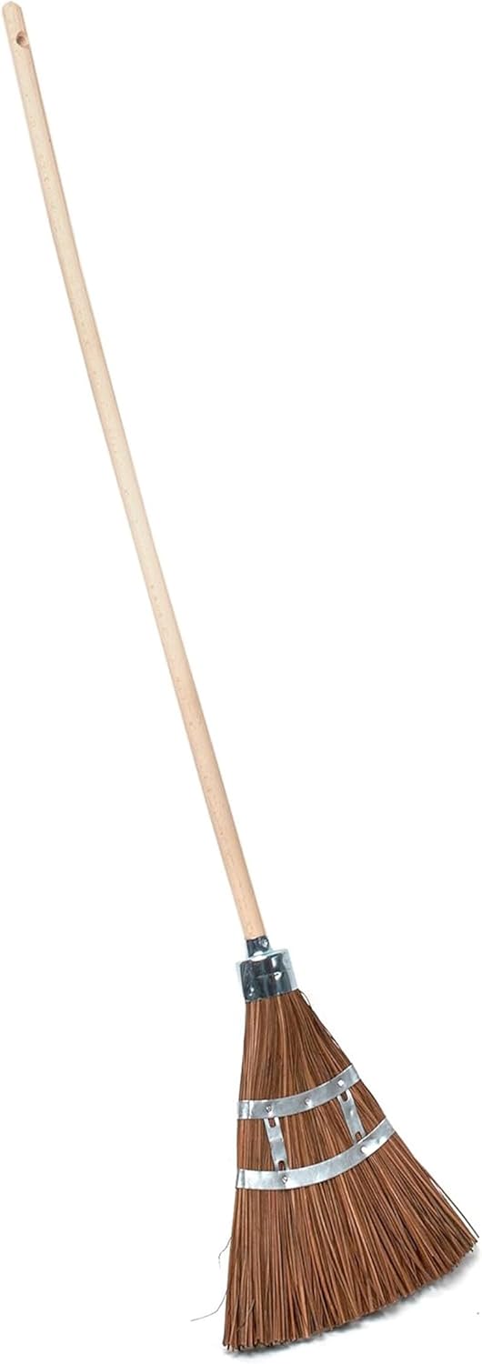 Outdoor Broom Heavy Duty 57” Broomstick with 12” Wide Brush - All Natural Water and Fire-Resistant Piassava Bristles and Wood Handle Brooms for Sweeping Indoor Garage and Garden by Kings County Tools