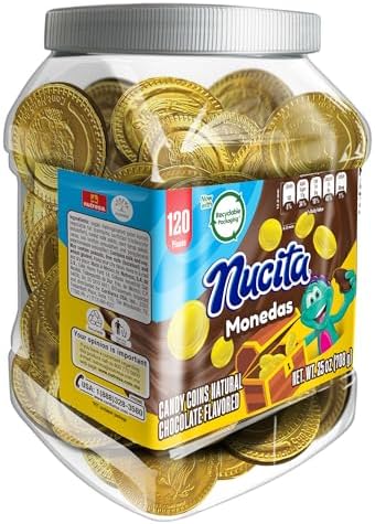 Nucita Monedas Gold Jar, Chocolate Flavored Candy Coins, 120 Coins, 25 oz (Pack of 1)
