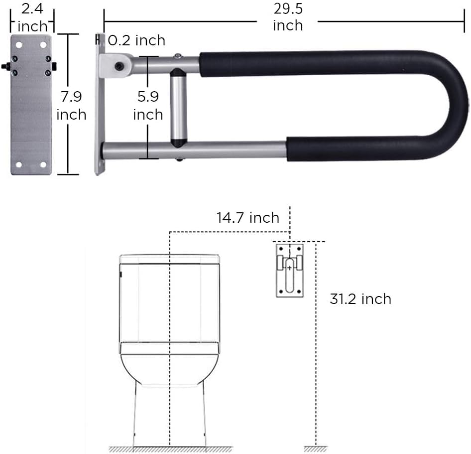 Handicap Grab Bars Rails 29.5 Inch Toilet Handrails Bathroom Safety Bar Hand Support Rail Handicapped Handrail Accessories for Seniors Elderly Disabled Mounted Bath Grips