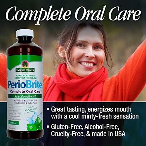 Nature's Answer PerioWash Mouthwash Alcohol-Free Cool Mint - 16 fl oz | Fluoride Free | Natural Breath Freshener | Stain Remover | Natural Teeth Whitener (Pack of 1)
