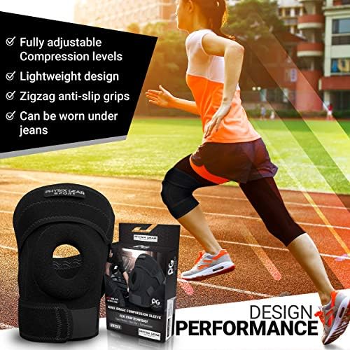 Physix Gear Knee Brace for Men & Women - Adjustable Patella Compression Knee Support for Arthritis, ACL & MCL, Meniscus Tear, Plus Size Knee Brace w/Side Stabilizers, Knee discomfort Recovery