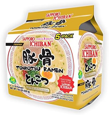 [SAPPORO ICHIBAN] Ramen Noodles, Tonkotsu Flavor, No. 1 Tasting Japanese Instant Noodles (3.7 Oz)