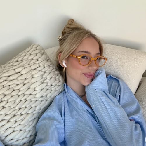 COASION Retro Oval Glasses for Women Men - Small Round Blue Light Blocking Glasses Vintage Nerd Eyeglasses