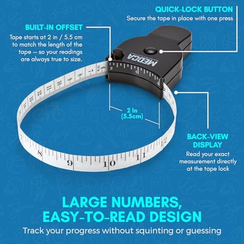 MEDca Body Fat Caliper and Measuring Tape for Body - Skinfold Calipers and Body Fat Tape Measure Tool for Accurately Measuring BMI Skin Fold Fitness and Weight-Loss, (Black)