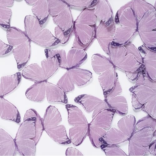 60 Pcs Purple Butterfly Decorations, Purple Edible Butterflies, Edible Wafer Paper Butterflies for Cake Decorating, Cupcake Toppers, Cakecircles