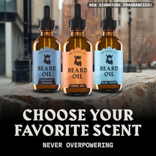 Striking Viking Beard Oil for Men - Naturally Derived Conditioner with Almond, Tea Tree, Argan & Jojoba Oil for Beard Growth, Softening & Moisturizing (2 Fl Oz (Pack of 1), Bergamot Thunder)
