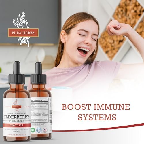 Elderberry Tincture – Organic Elderberry Extract Liquid Drops – Sambucus Herbal Supplement – Immune Support – Elderflower & Elderberry Blend – Alcohol-Free, 2 fl oz
