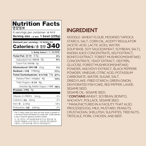 Wang Korean BBQ Bulgogi Flavored Udon Noodle Bowl - No MSG Added, No Preservatives - 290 Calories Per Meal - Convenient and Instant Meal, Ready in 3 Minutes - Microwaveable Bowl (Pack of 6)