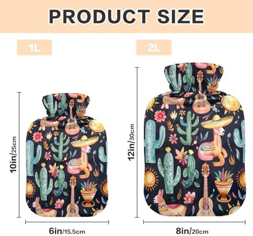Mexican Cactus Flowers Llamas Classic Hot Water Bottle with Cover 1L Winter Hot Water Bag Hot Water Pouch for Menstrual Cramps, Neck, Shoulder, Back Pain Relief