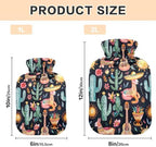 Mexican Cactus Flowers Llamas Classic Hot Water Bottle with Cover 1L Winter Hot Water Bag Hot Water Pouch for Menstrual Cramps, Neck, Shoulder, Back Pain Relief