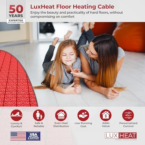 LuxHeat 40sqft Electric Radiant Floor Heating System - 120v Underfloor Heating System - Includes UDG4 Programmable Thermostat w/GFCI, Heat Cable, Uncoupling Membrane for Under Tile, Sensor & Alarm