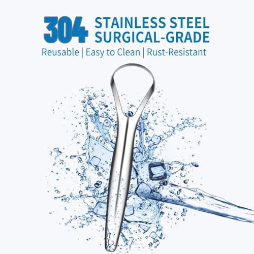 2-Pack Tongue Scraper, 100% 304 Surgical Stainless Steel Tongue Cleaner for Both Adults and Kids, Professional Reduce Bad Breath Metal Tongue Scrapers, Help Your Oral Hygiene (with 2 cases)