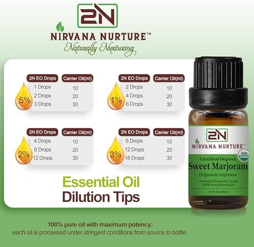 Sweet Marjoram Essential Oil, USDA Certified Organic, 100% Pure Undiluted, Aromatherapy Oil for Diffuser, Hair & Skin Care