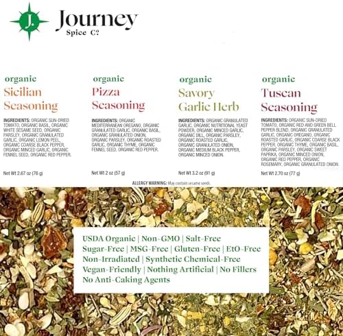 Gourmet Organic Italian Spice and Seasoning Gift Set by Journey Spice Co. | Salt-Free | Pizza Seasoning | Tuscan, Sicilian, Savory Garlic Herb | 10.57 oz. (total)