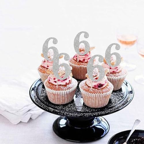 Rsstarxi 36 Pack Number 6 Cupcake Toppers 6th Birthday Cupcake Toppers Cheers to 6 Years Birthday Cupcake Toothpicks for Baby Shower Birthday Anniversary Party Cake Decorations Silver