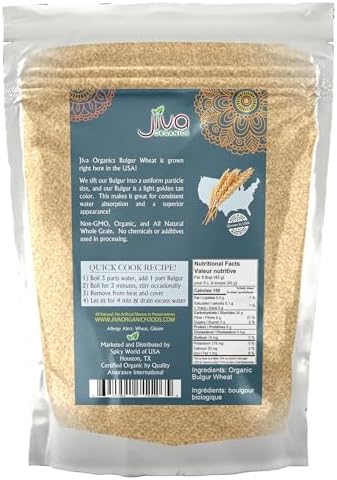 Organic Bulgur Wheat Fine #1 2 LB - Non-GMO, Grown in USA, 100% Natural Wheat Berries, Resealable Bag by Jiva Organics