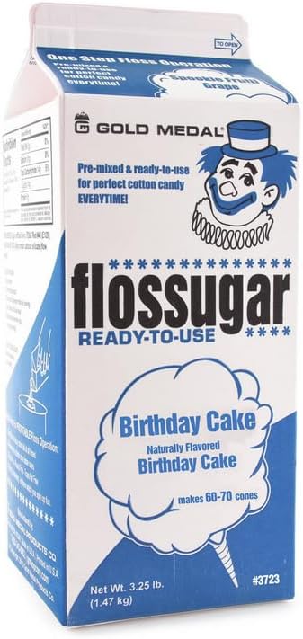 Cotton Candy Floss sugar Mix Flavors | Pack Of 4 | Banana, Orange, Birthday Cake and Pina Colada Flavors | 1/2 Gallon Cartons