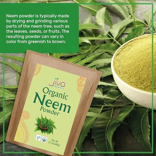 Jiva Organics Organic Neem Leaf Powder 1.5 Pound Bulk Bag - Azadirachta Indica - Pure & Natural Ayurvedic Herb - Neem Powder for Eating, Skin, Gums, and More!