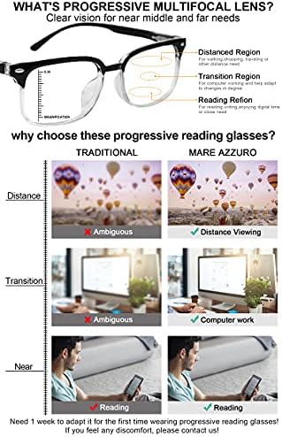 MARE AZZURO Progressive Multifocus Reading Glasses Blue Light Blocking Women Men Lightweight Multifocal Readers