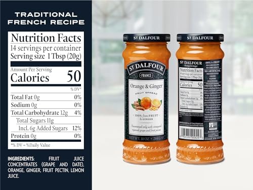 St. Dalfour Ginger & Orange Fruit Spread 6 Pack, 100% from Fruit, No Cane Sugars, No Corn Syrups, 10 oz Jars