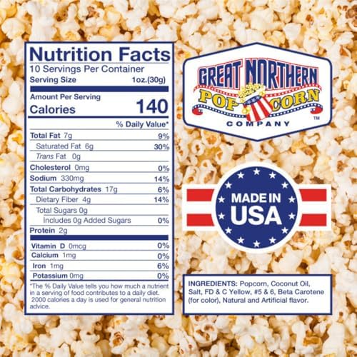 10oz Popcorn Machine Popcorn Packets - All-in-One Movie Theater Style Popcorn Kernels, Salt, and Oil Packs by Great Northern Popcorn (24 Case)