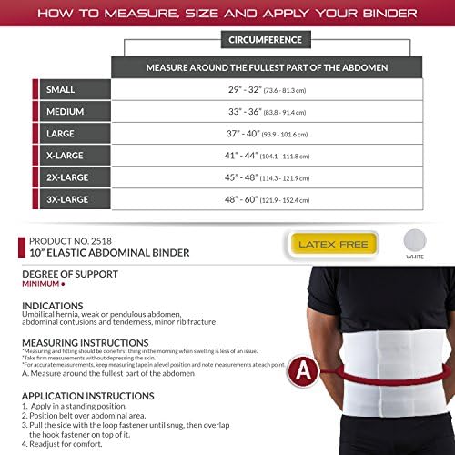 OTC Abdominal Binder, 10-Inch Chest and Rib Panel Support for Men and Women, Elastic, White, 3X-Large