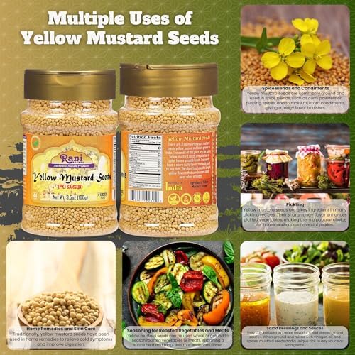 Rani Yellow Mustard Seeds Whole Spice 3.5oz (100g) Jar ~ Ideal for Pickling, Dressing and Making Ground Mustard for Cooking, All Natural | Vegan | Gluten Friendly | NON-GMO | Kosher | Indian Origin