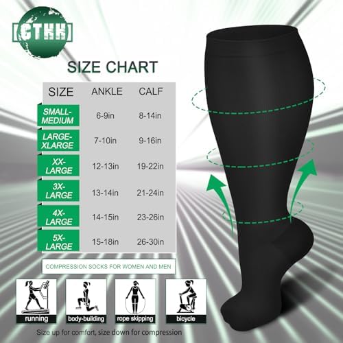 3 Pack Plus Size Compression Socks for Women & Men, Extra Wide Calf Knee High Stockings for Circulation Support
