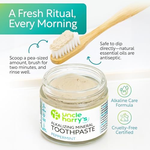 Uncle Harry's Peppermint Remineralizing Toothpaste | Natural Whitening Tooth Paste Freshens Breath & Promotes Enamel | Vegan Fluoride Free Toothpaste (2 Pack)