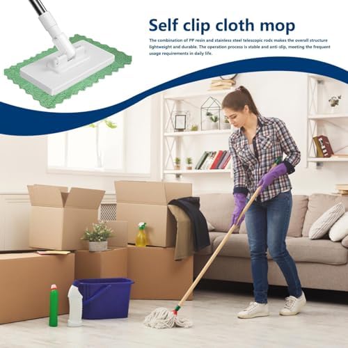 Automatic Cloth Changing Mini Mop, Hands-Free, Disposables Dust Mop with 4 Reusable Cloths, Detachable Press Clamp Wipes Cleaner Aid, Household Washing Accessory for Floor Wall Bathroom Kitchen
