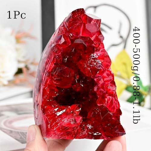 1Pc Claret Raw Geode, 400-500g Quartz Cluster for Home Feng Shui Ornaments Energy Stone Healing Tools Meditation Feng Shui Decoration,Stone Display Piece, Mineral Specimen