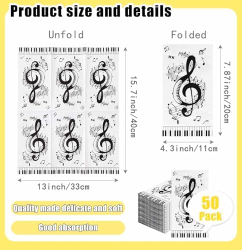 SietDESEO 50 Pieces 3-ply Music Note Napkins 13 x 15.7 Inch Guest Bathroom Napkins Disposable Hand Towels for Bathroom Wedding Birthday Music Themed Party Paper Dinner Napkin