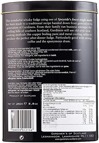 Gardiners of Scotland Handmade Fudge, Glenfarclas Highland Malt Whisky Fudge 8.8 ounce Tin