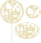 Gyufise 1Pcs Baby in Bloom Cake Topper Glitter Flower Theme Baby Shower Cake Pick Decorations Floral Baby Shower Gender Reveal Party Decorations Supplies Gold