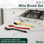 3-in-1 Wire Brush Set – Steel, Brass & Nylon Brushes for Cleaning Grills, Gas Stoves & Tools – Rust, Grease & Paint Removal Brushes with Ergonomic Handle – Multi-Surface Detailing Brush Kit